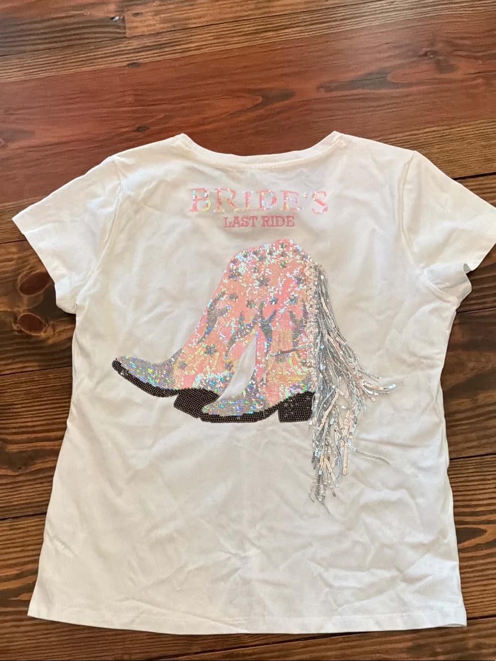 Bride's Last Ride White Sequin Cowboy Boot Tee - Kids
